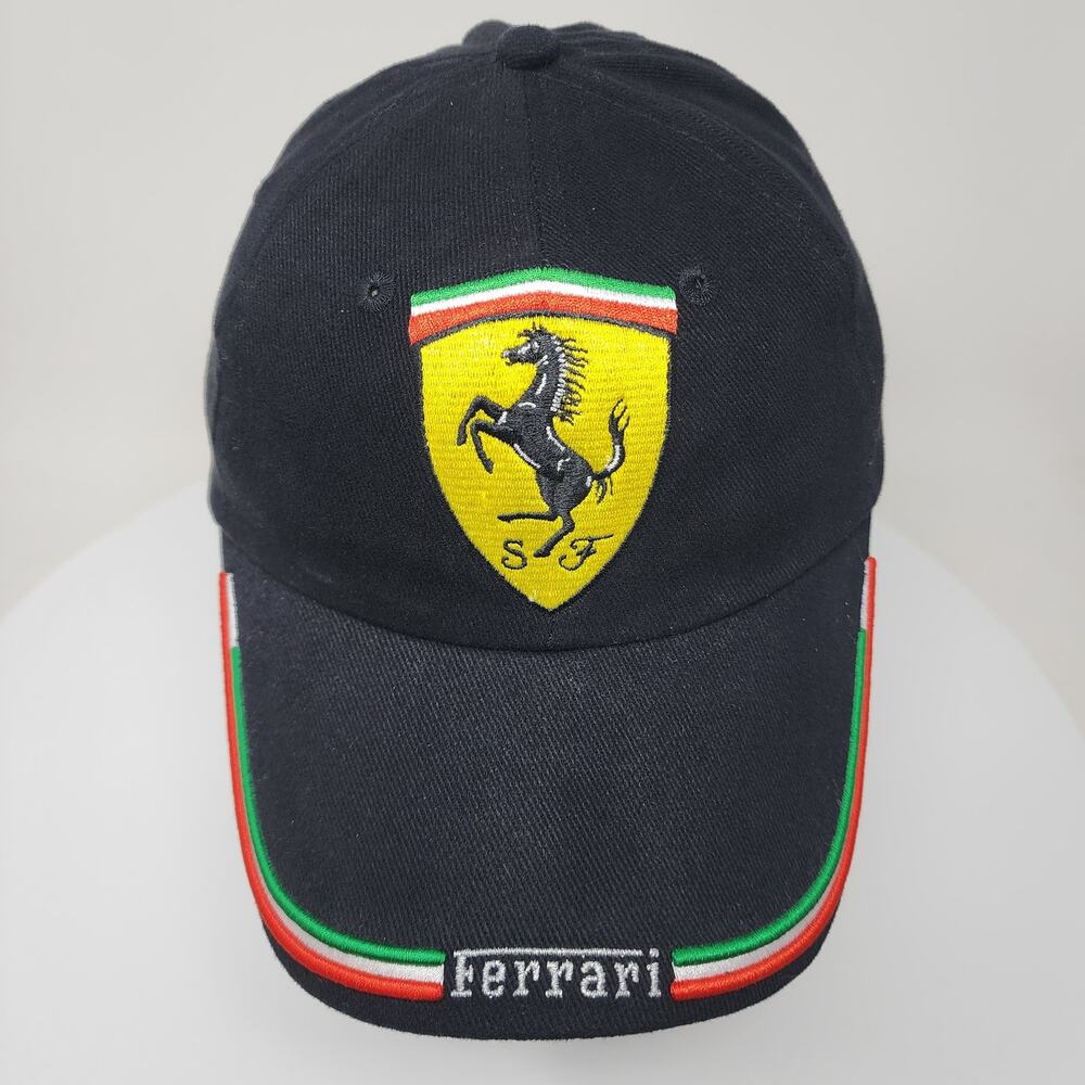 Ferrari Official Product Strapback Hat Scuderia Ferrari Logo Flag Stripes Brim